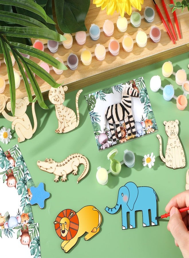 Oitnlaughter 24 Sets Safari Party Favors Safari Jungle DIY Craft Kits Jungle Wooden Painting Kits Wild Animals Coloring Crafts for Kids Animals Birthday Party Supplies Goodie Bags Gifts Prizes - Image 4